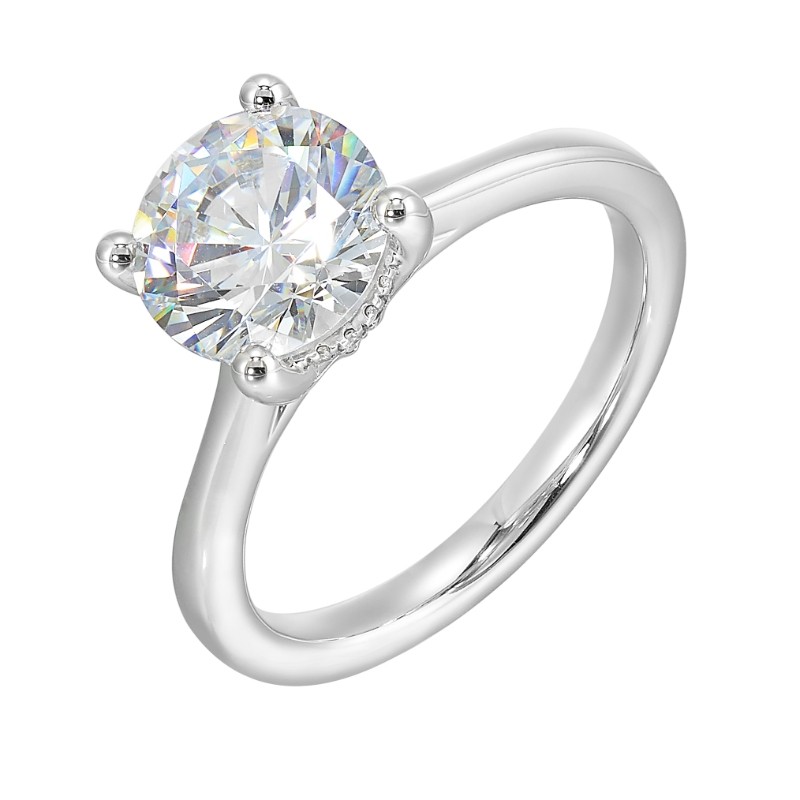 14Kt White Gold Semi Mount 1/20Ctw For 2Ctw Round Center