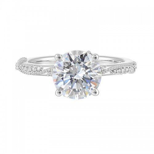 14Kt White Gold Semi Mount 1/5Ctw For 2Ctw Round Center