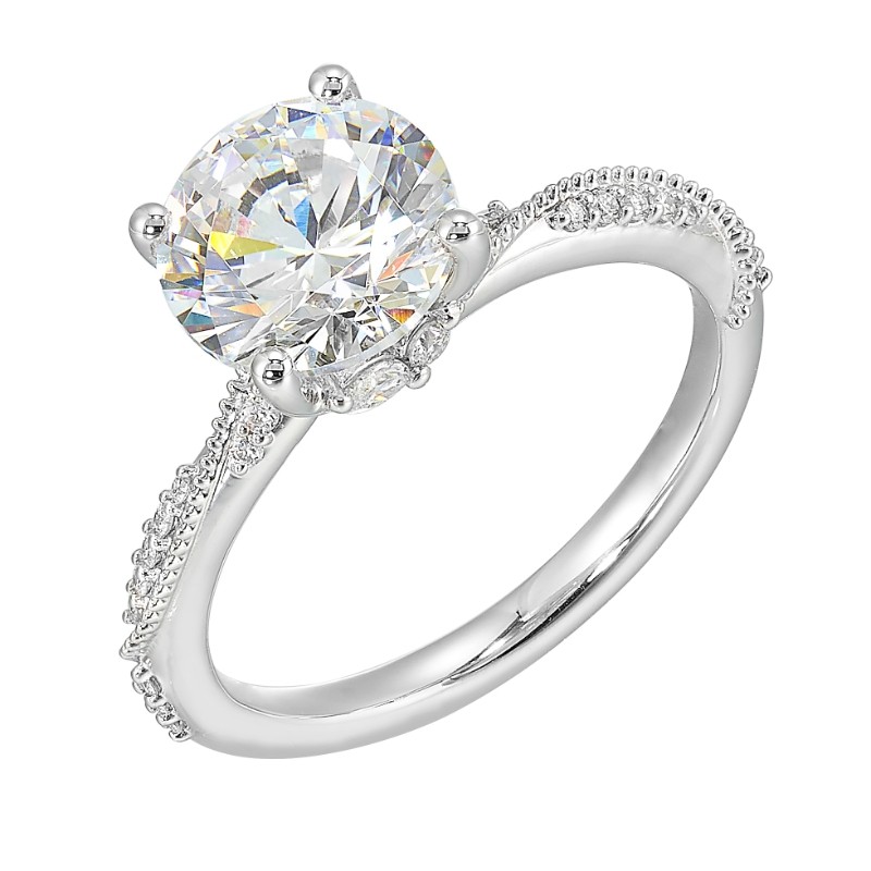 14Kt White Gold Semi Mount 1/5Ctw For 2Ctw Round Center