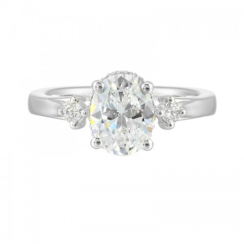 14Kt White Gold Semi Mount 1/6Ctw For 2Ctw Oval Center
