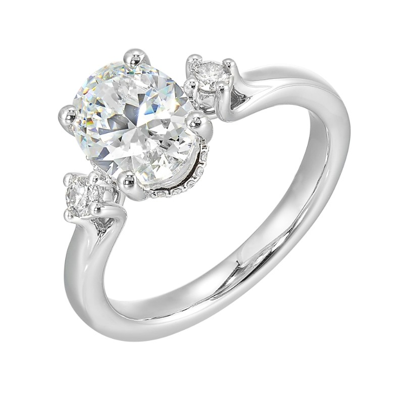 14Kt White Gold Semi Mount 1/6Ctw For 2Ctw Oval Center