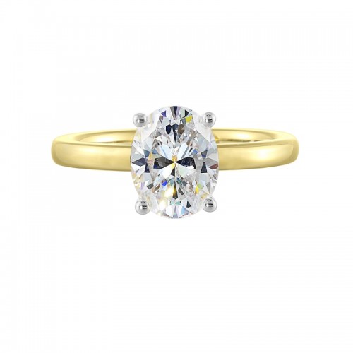 14K White Yellow Semi Mount 1/15Ctw For 2Ctw Oval Center