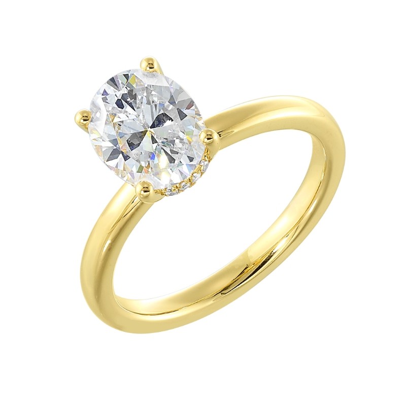 14Kt Yellow Gold Semi Mount 1/15Ctw For 2Ctw Oval Center