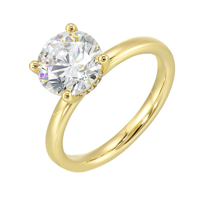 14Kt Yellow Gold Semi Mount 1/15Ctw For 2Ctw Round Center