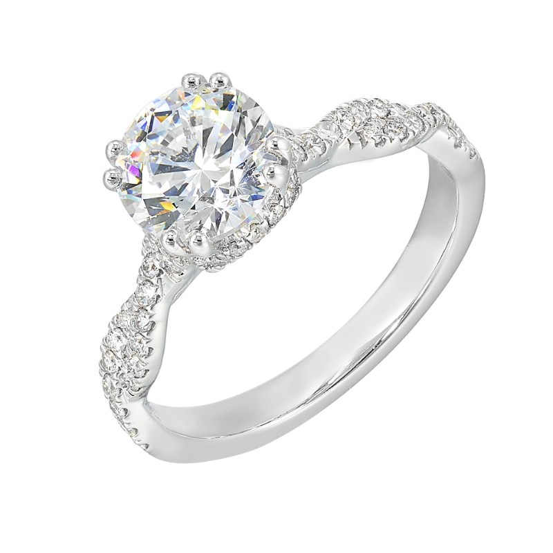 14Kt White Gold Semi Mount 1/3Ctw For 1 1/2Ctw Round Center