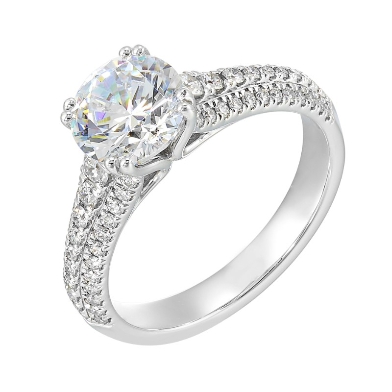 14Kt White Gold Semi Mount 1/2Ctw For 1 1/2Ctw Round Center