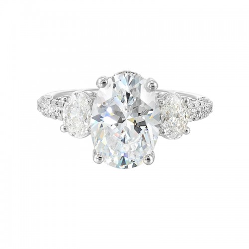 14Kt White Gold Semi Mount 1Ctw For 3Ctw Oval Center