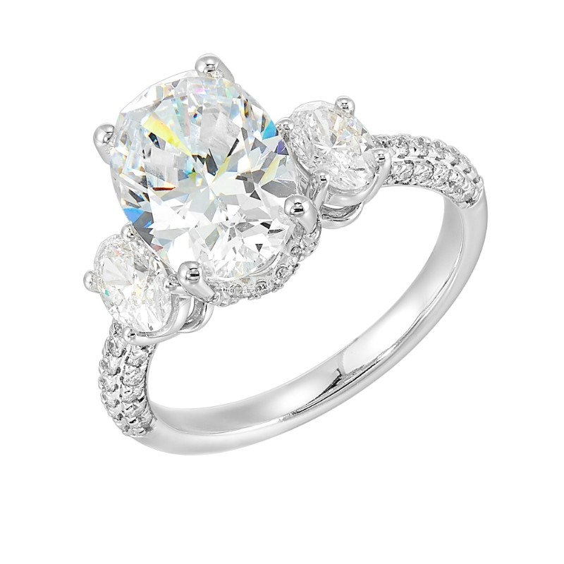 14Kt White Gold Semi Mount 1Ctw For 3Ctw Oval Center