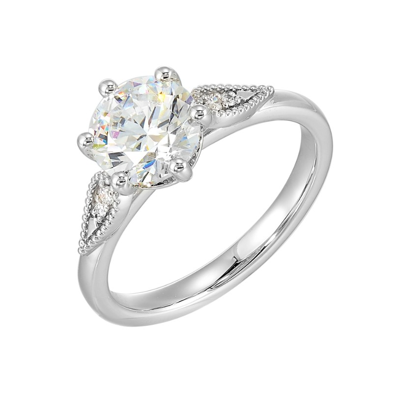 14Kt White Gold Semi Mount 1/25Ctw For 1 1/2Ctw Round Center