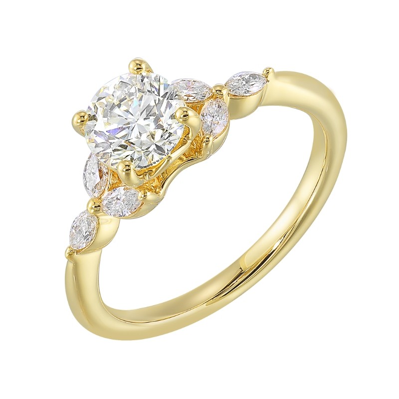 14Kt Yellow Gold Semi Mount 1/5Ctw For 1Ctw Round Center
