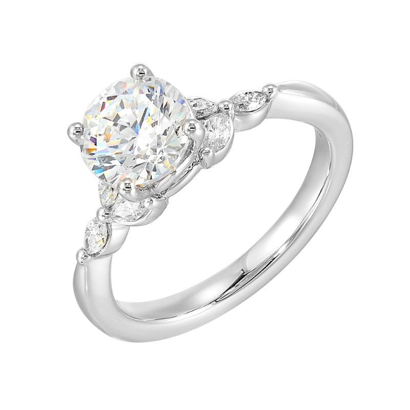 14Kt White Gold Semi Mount 1/5Ctw For 1 1/2Ctw Round Center