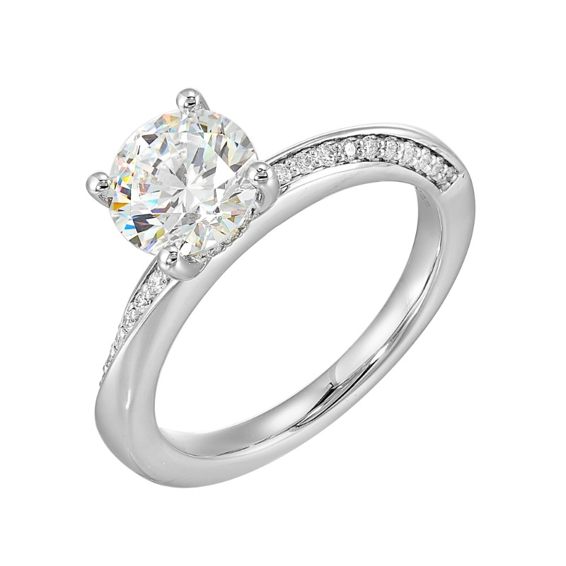 14Kt White Gold Semi Mount 1/6Ctw For 1 1/2Ctw Round Center