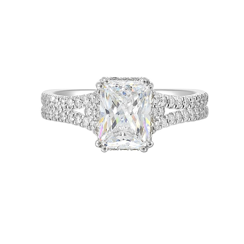 14Kt White Gold Semi Mount 3/8Ctw For 2Ctw Radiant Center