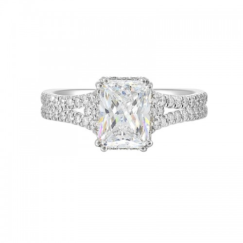 14Kt White Gold Semi Mount 3/8Ctw For 2Ctw Radiant Center