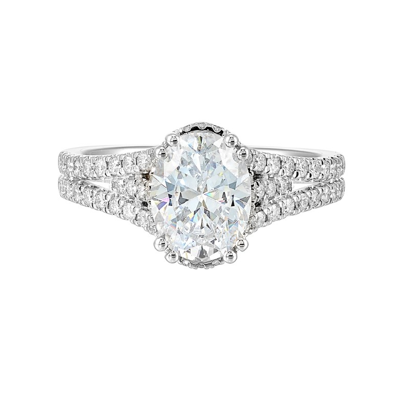 14Kt White Gold Semi Mount 1/2Ctw For 2Ctw Oval Center