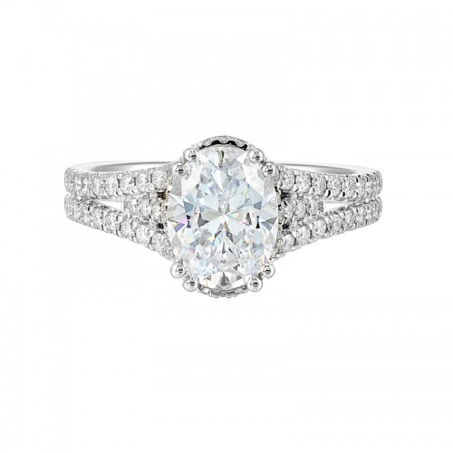 14Kt White Gold Semi Mount 1/2Ctw For 2Ctw Oval Center
