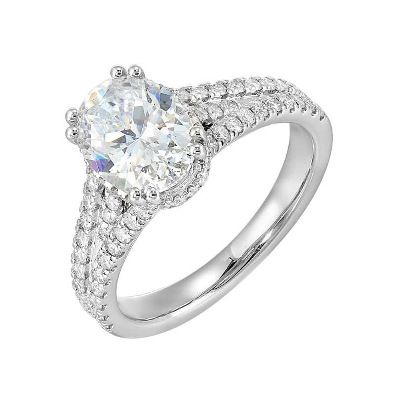 14Kt White Gold Semi Mount 1/2Ctw For 2Ctw Oval Center