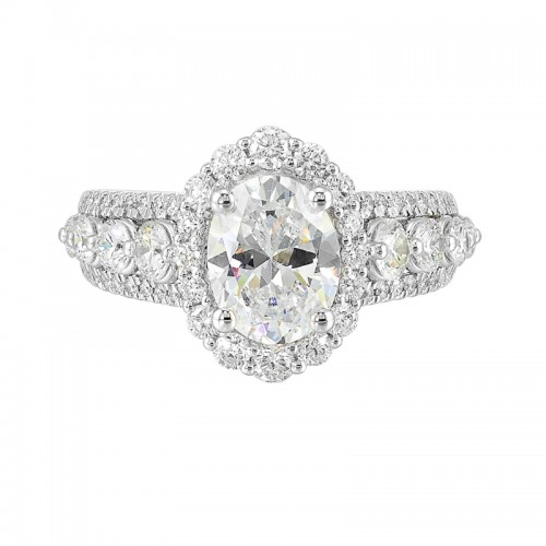 14Kt White Gold Semi Mount 1 1/4Ctw For 2Ctw Oval Center