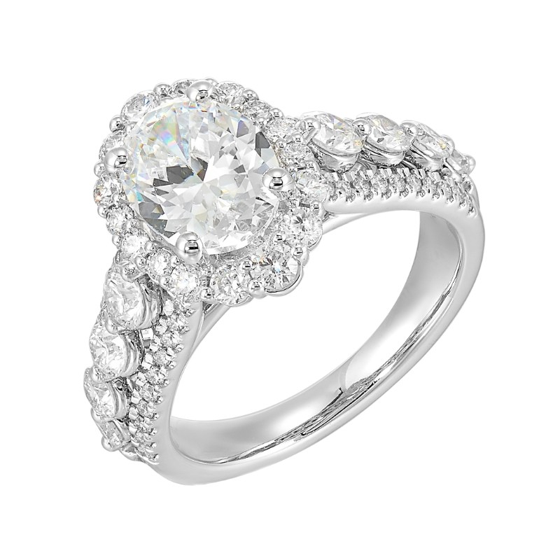14Kt White Gold Semi Mount 1 1/4Ctw For 2Ctw Oval Center