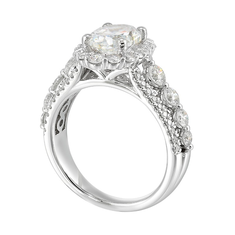 14Kt White Gold Semi Mount 1 1/4Ctw For 2Ctw Oval Center