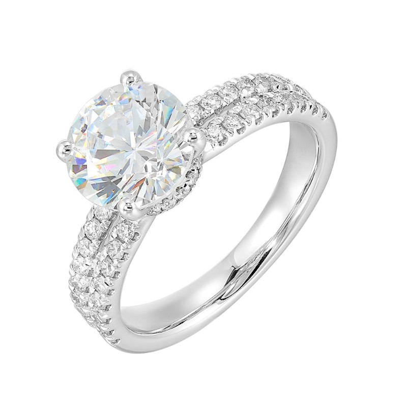 14Kt White Gold Semi Mount 1/2Ctw For 2Ctw Round Center