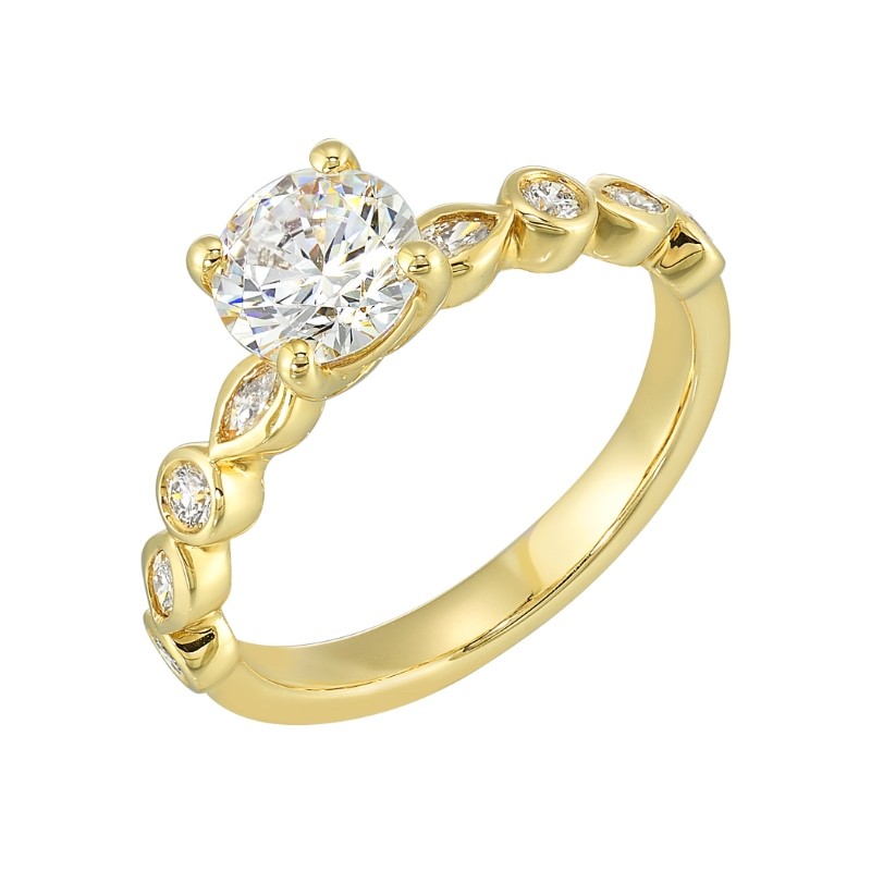 14Kt Yellow Gold Semi Mount 1/3Ctw For 1Ctw Round Center