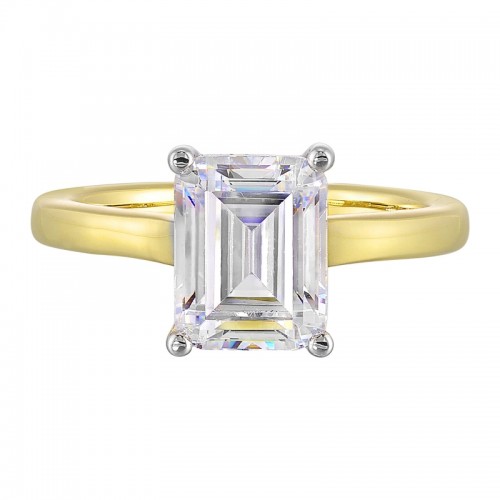 14K White Yellow Semi Mount 1/12Ctw For 2 1/2Ct Emerald Cut Center