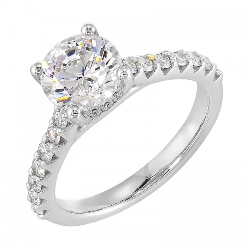 14K White Semi Mount 1/2Ctw For 1 1/2Ct Round Center