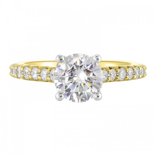 14K White Yellow Semi Mount 1/2Ctw For 1 1/2Ct Round Center