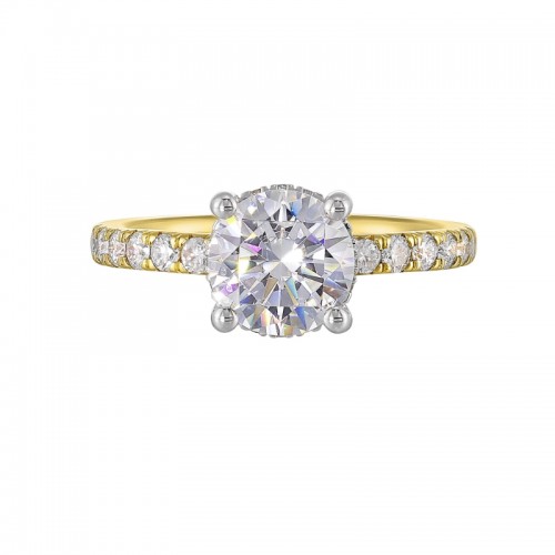14K White Yellow Semi Mount 3/8Ctw For 1 1/2Ct Round Center