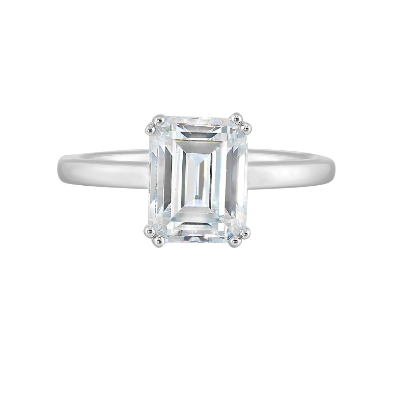 14Kt White Gold Semi Mount For 2Ctw Emerald Cut Center
