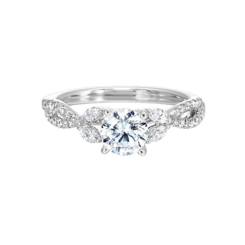 14Kt White Gold Semi Mount 1/3Ctw For 1Ctw Round Center