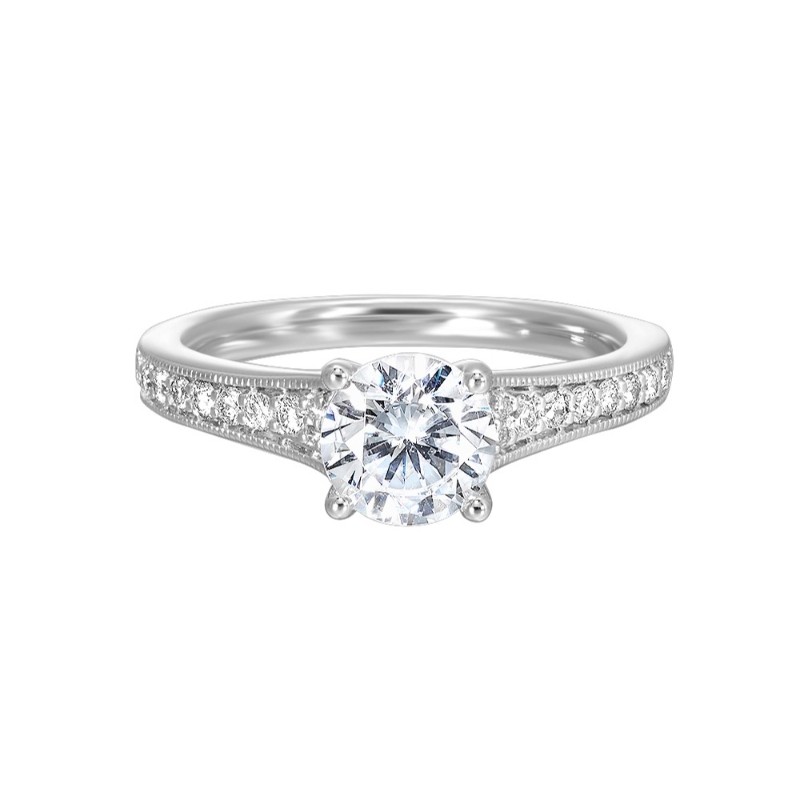14Kt White Gold Semi Mount 1/5Ctw For 1Ctw Round Center