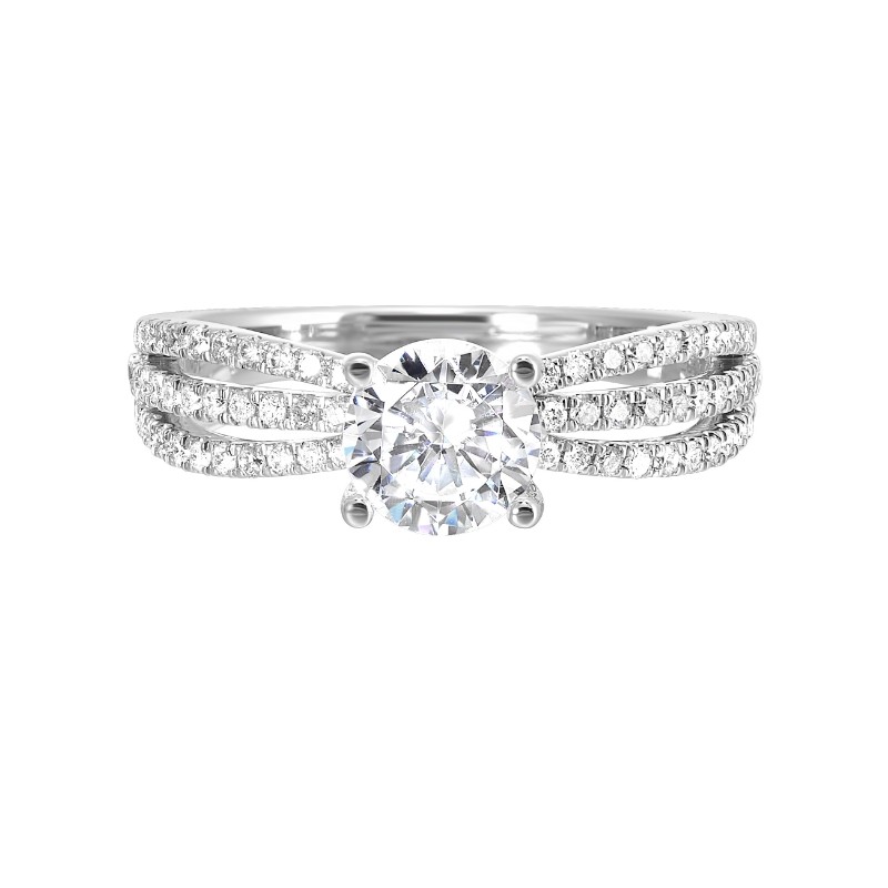 14Kt White Gold Semi Mount 1/3Ctw For 1Ctw Round Center