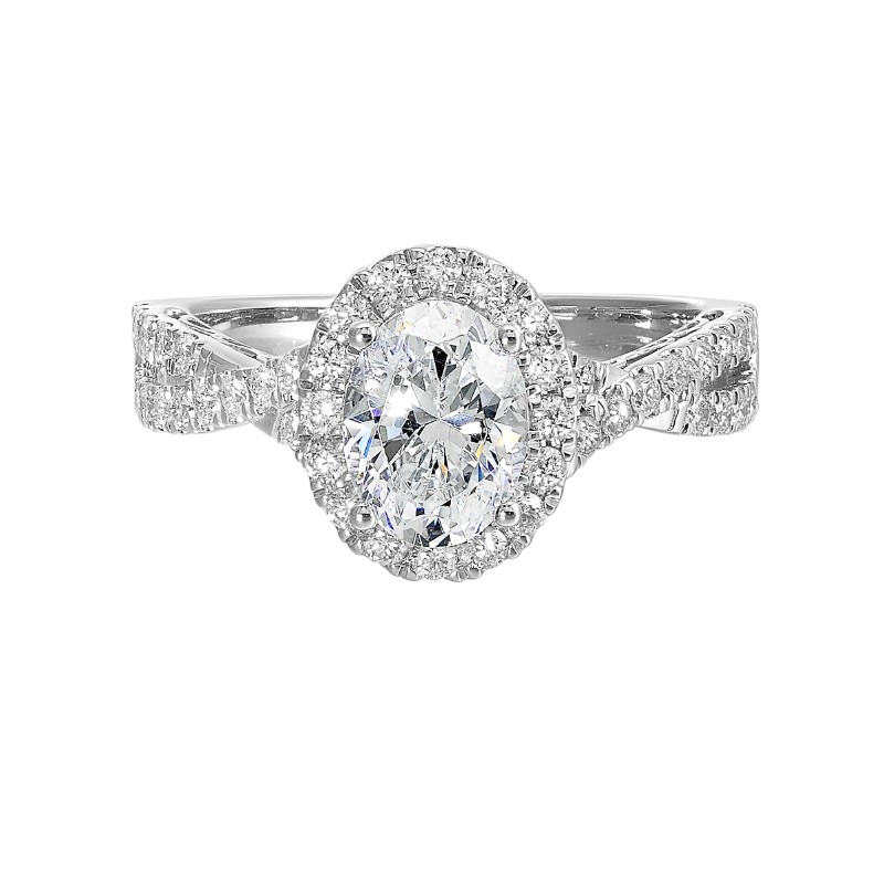 14Kt White Gold Semi Mount 1/2Ctw For 1Ctw Oval Center
