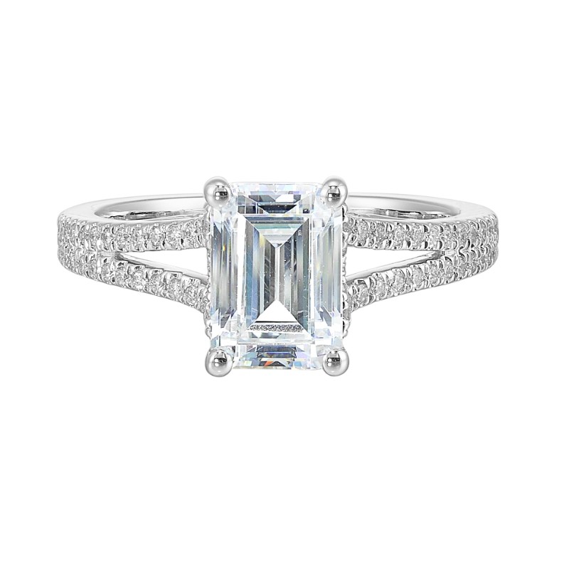 14Kt White Gold Semi Mount 1/3Ctw For 2Ctw Emerald Cut Center
