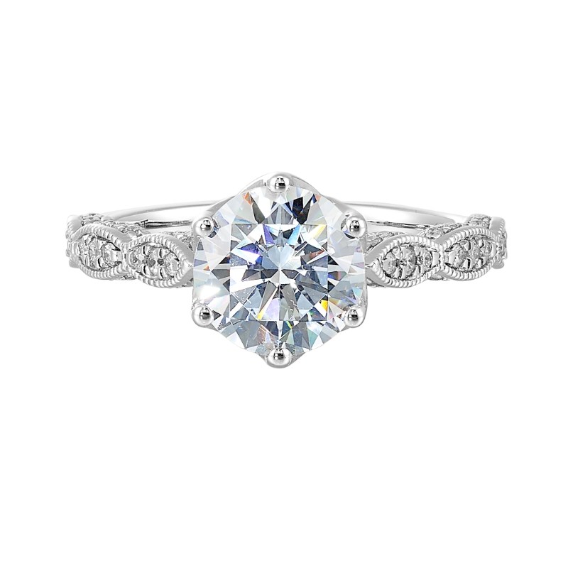14Kt White Gold Semi Mount 1/3Ctw For 2Ctw Round Center