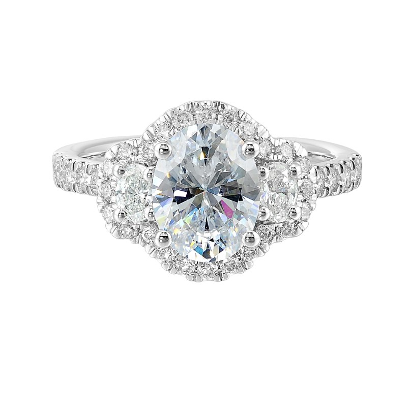 14Kt White Gold Semi Mount 3/4Ctw For 2Ctw Oval Center