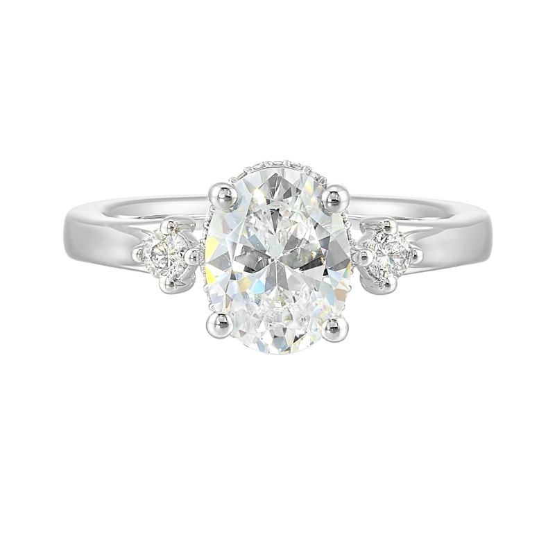 14Kt White Gold Semi Mount 1/6Ctw For 2Ctw Oval Center