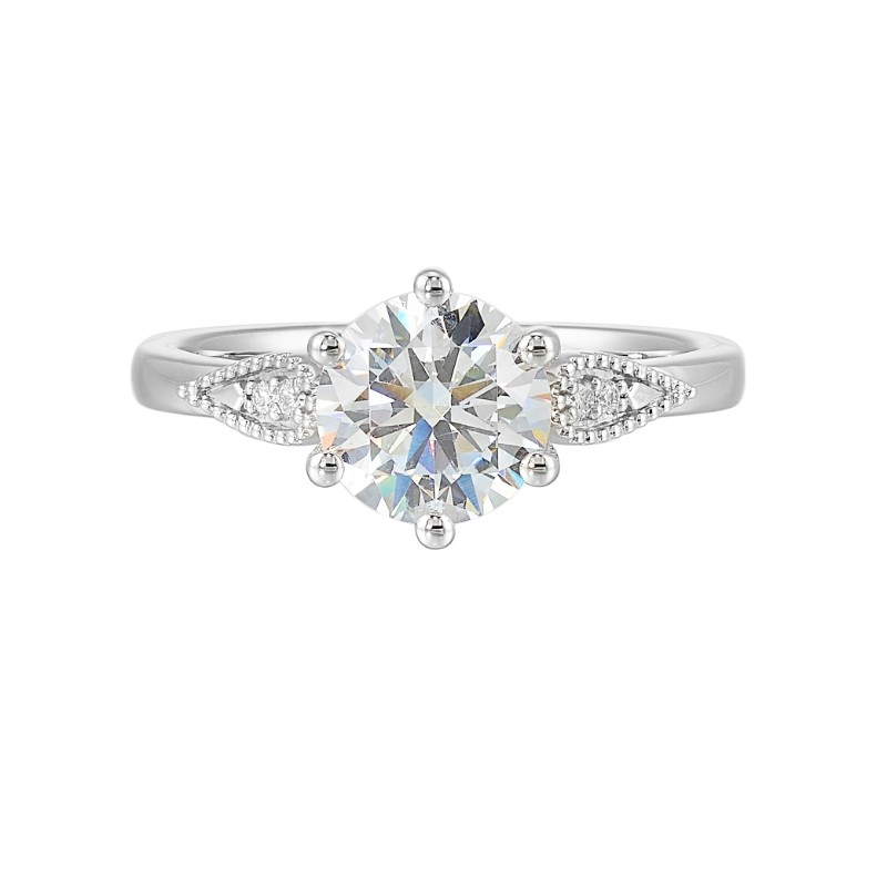 14Kt White Gold Semi Mount 1/25Ctw For 1 1/2Ctw Round Center