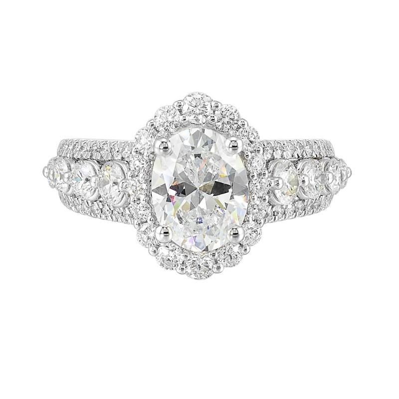 14Kt White Gold Semi Mount 1 1/4Ctw For 2Ctw Oval Center